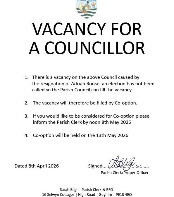 PARISH COUNCILLOR VACANCY – CO-OPTION OPPORTUNITY